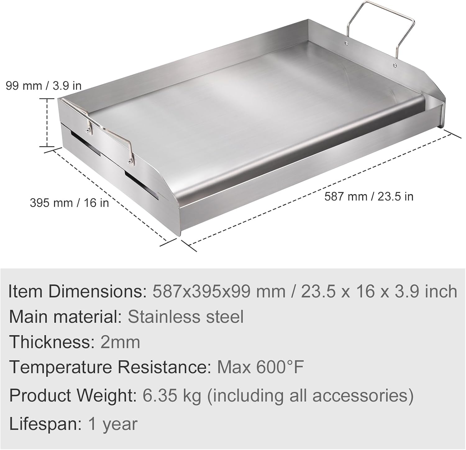 Happybuy 23.5'x16' Stainless Steel Stove Top Griddle, Pre-Seasoned Non-Stick Double Burner Pan with Handles & Oil Groove for BBQ, Gas Grills, Silver
