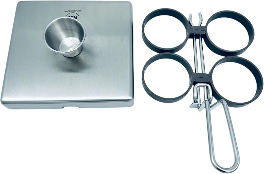 Rattleware Stainless Steel Egg Rings Commercial-Grade Egg Fryer Ring for Frying Eggs – Durable Metal Round Rings with Heat-Resistant Handle – Breakfast Kitchen Gadgets and Egg Cooker (4 Ring Set)