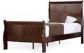BOWERY HILL Transitional Solid Wood Twin Sleigh Bed, Cherry Finish, Paneled Headboard and Footboard, 83.5 in x 41.38 in x 47.25 in, Kids Bedroom Furniture, Durable MDF and Veneer Construction