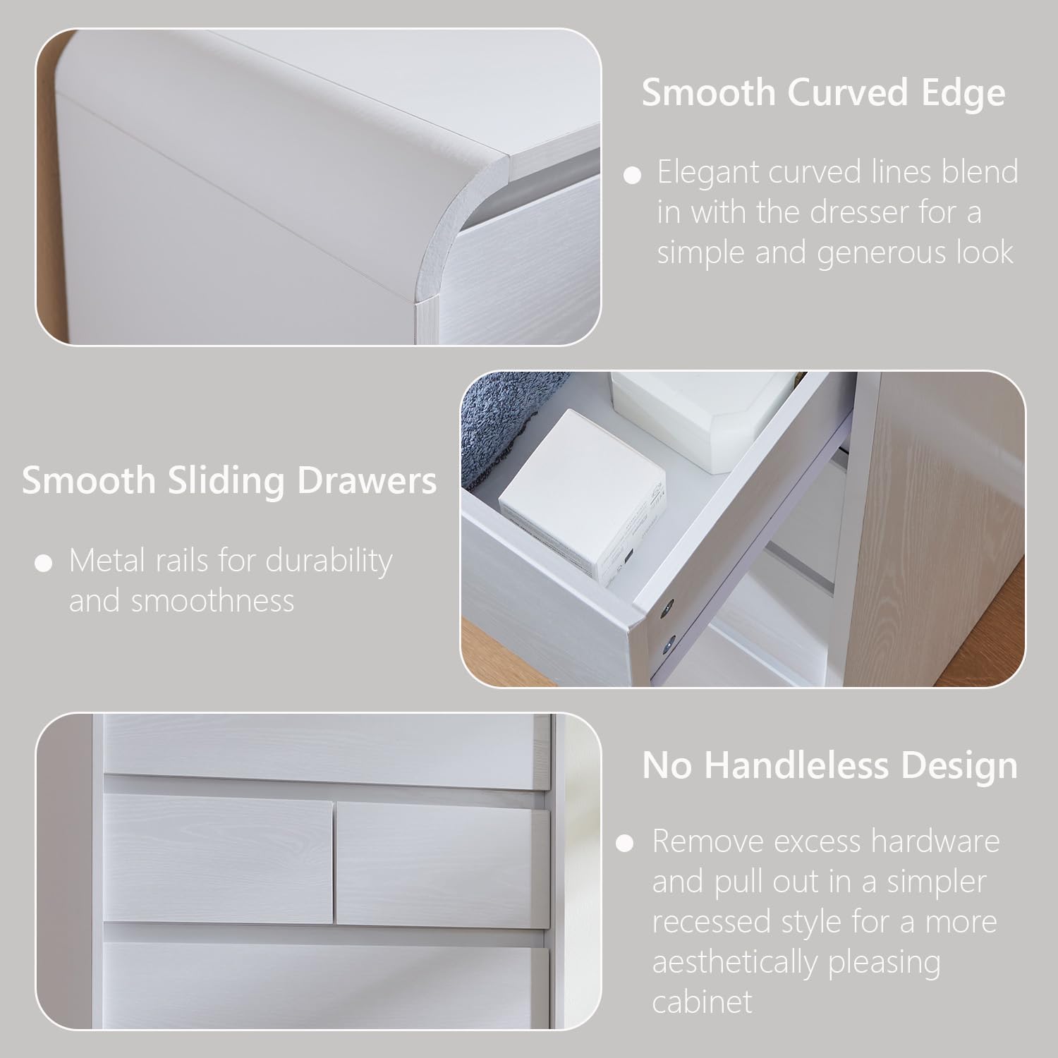 Aitjunz Modern 7 Drawers Dresser for Bedroom, 55' Tall Dressers & Chest of Drawers w/Curved Profile Design, Wood Mid Century Vertical Storage Dressers Organizer for Bedroom, Living Room, White