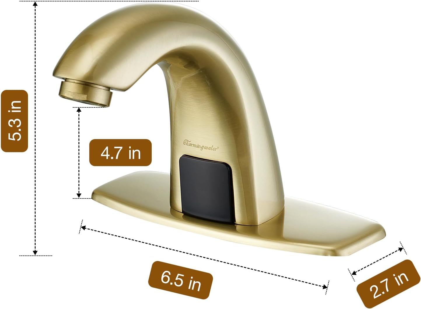 Charmingwater Touchless Bathroom Sink Faucet, Motion Automatic Sensor Faucet with Hole Cover Plate, Brushed Gold