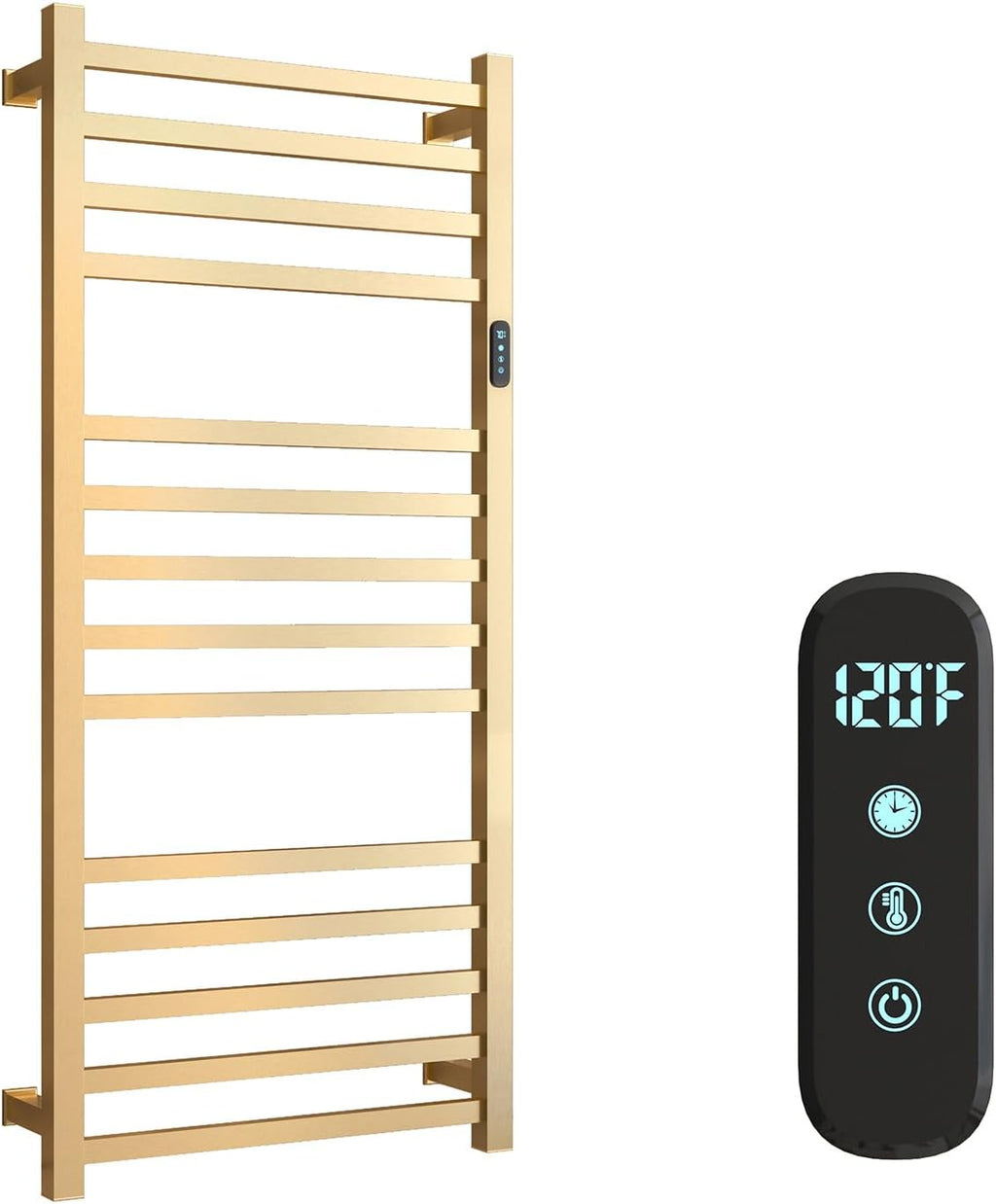 14 Bars Luxury Towel Warmers Wall Mounted Heated Towel Rack, Towel Warmer for Bathroom with Timer & Temperature Multi-Level Adjustable, Hardwired and Plug-in Compatible (Brushed Gold)