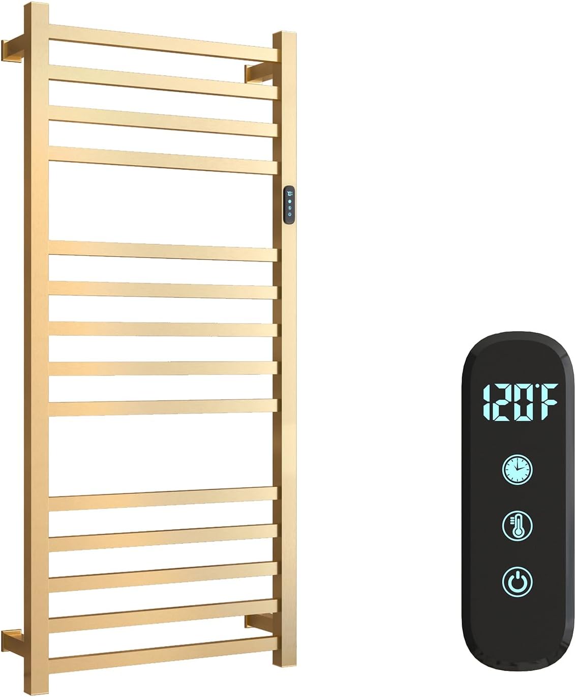 14 Bars Luxury Towel Warmers Wall Mounted Heated Towel Rack, Towel Warmer for Bathroom with Timer & Temperature Multi-Level Adjustable, Hardwired and Plug-in Compatible (Brushed Gold)