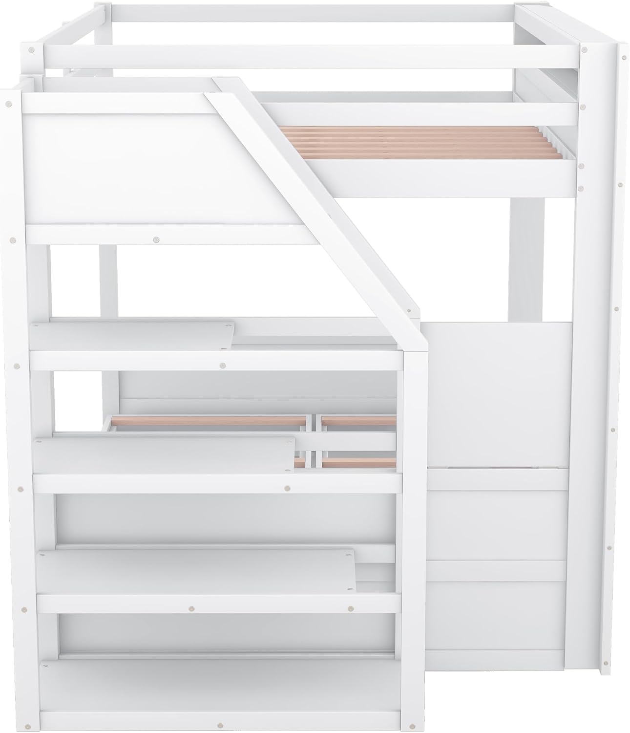 Harper & Bright Designs Full Over Full Bunk Bed with Storage Staircase and Bedside Table for 2, Wood Bunk Bed Frame with Drawers for Saving Space, White