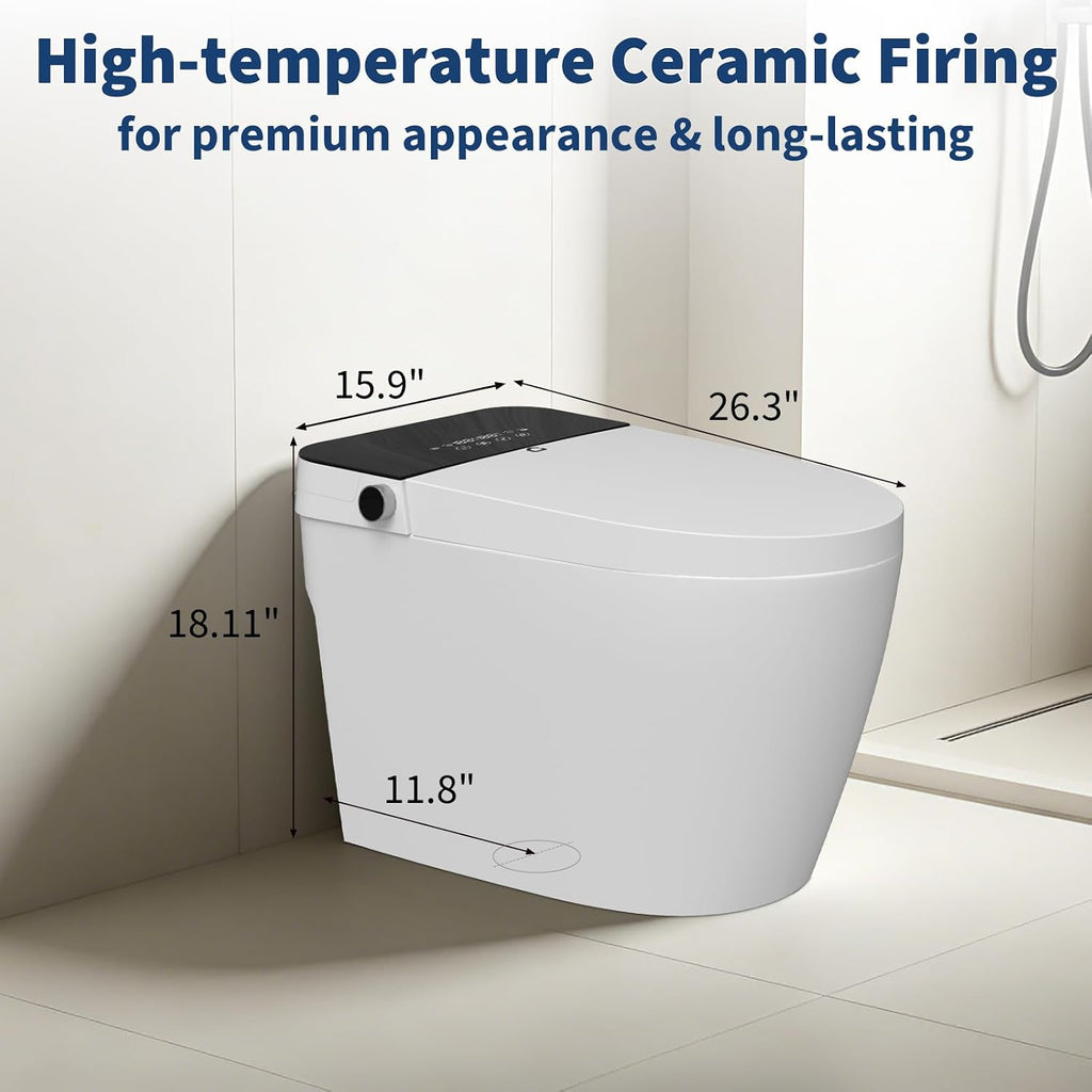 Electric One-Piece Toilet with Bidet Built in, Auto Open/Close Lid/Flush, Night Light, w/Remote, 1 Boutton Control