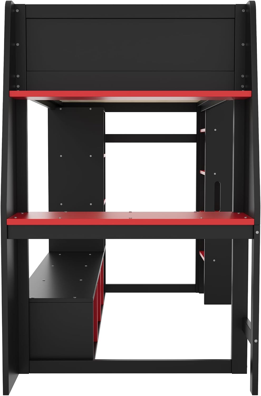 MERITLINE Full Gaming Loft Bed with Desk and Storage,TV Stand & LED RGB, Solid Wood Gaming Bed with Storage Shelves,TV Cabinet and Clothes Rack, for Adults Teens