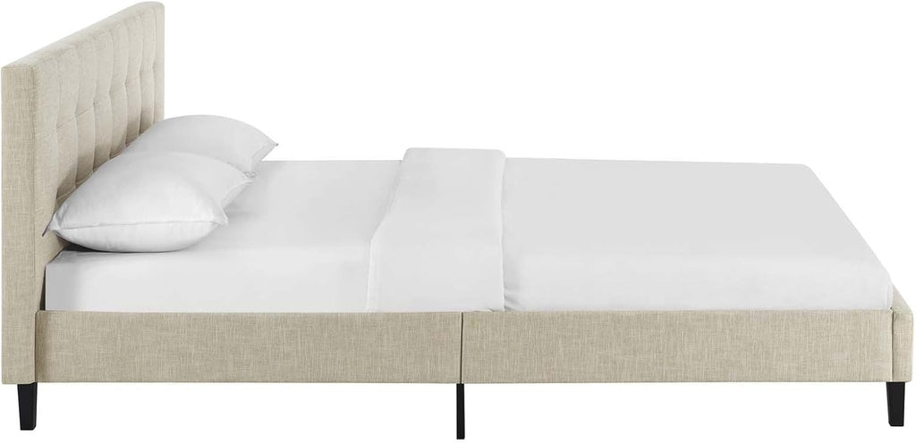 Modway MOD-5424-BEI Linnea Upholstered Beige Full Platform Bed with Wood Slat Support
