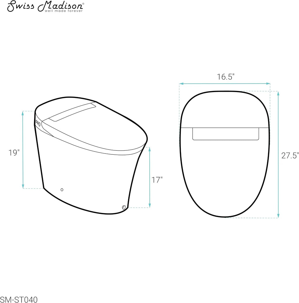 Swiss Madison Hugo Smart Toilet, Touchless Vortex™ Dual-Flush 1.1/1.6 gpf Tankless Toilets for Bathroom