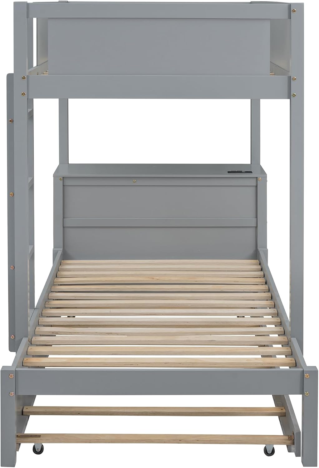 Ball & Cast Twin-Over-Twin Bunk Bed with Twin Size Trundle,Solid Wood Bedframe W/Desk & Drawers,USB,Space Saving,Easy Assembly,Multifunctional Bedroom Furniture Set for Boys Girls Teens,Gray