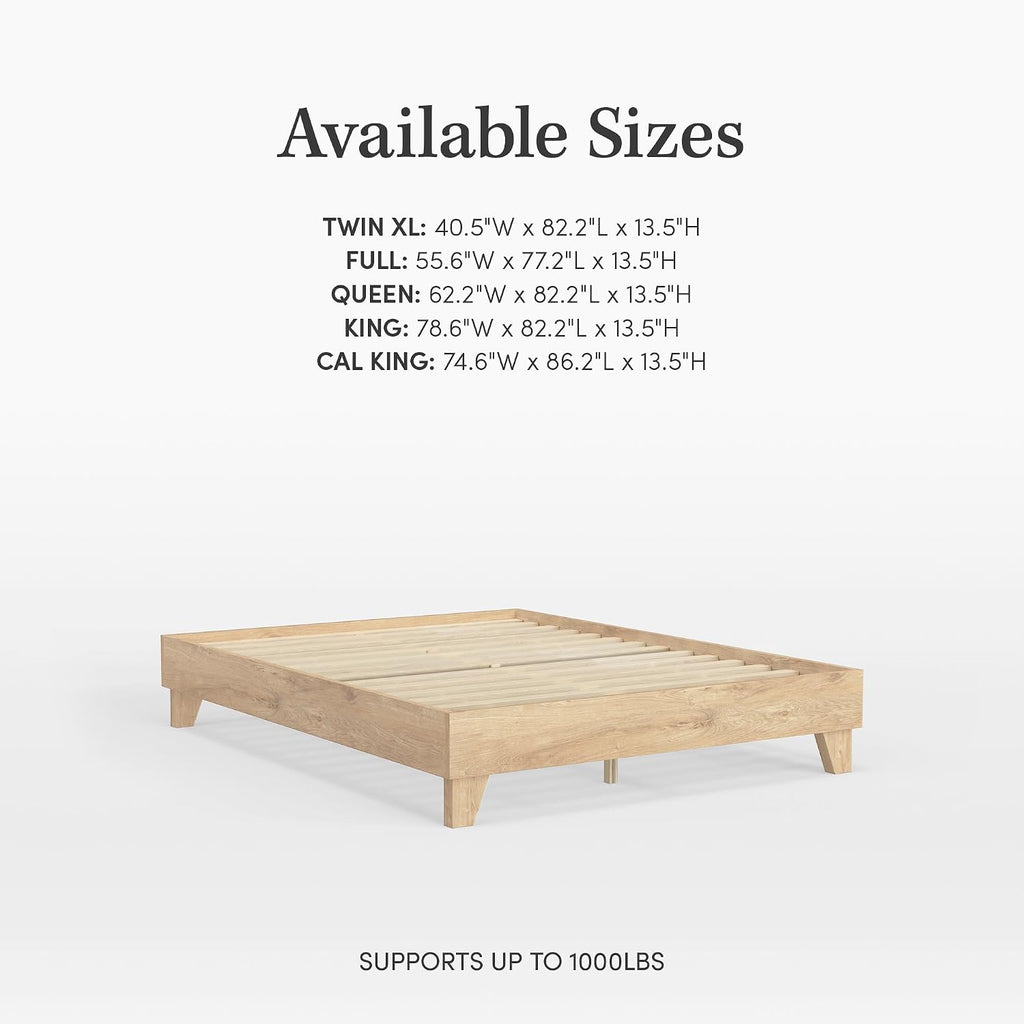 eLuxurySupply Wooden Platform Bed Frame Full Size, Natural - Low Profile, No Box Spring Needed, Easy Assembly, Wooden Modern Minimalist Style
