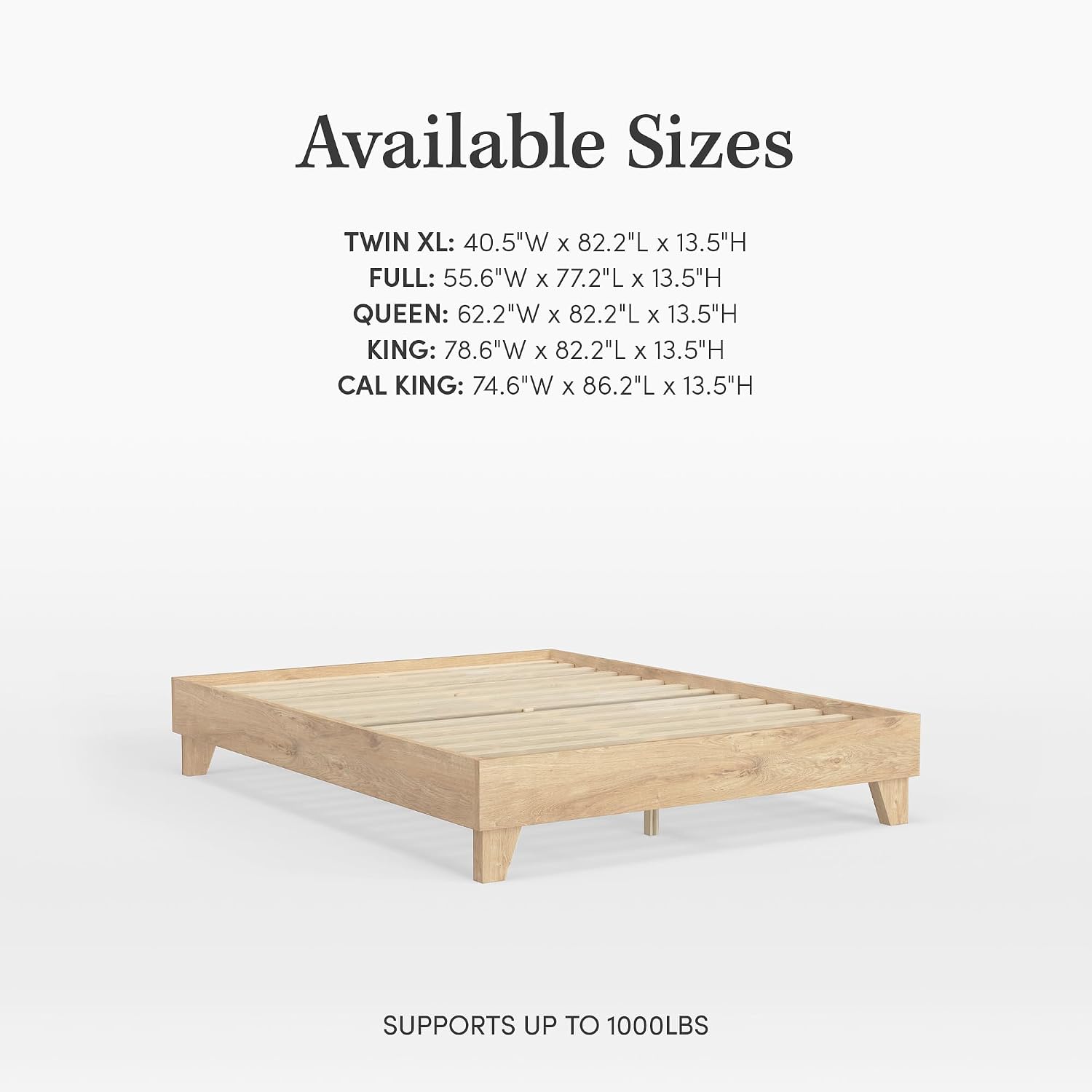eLuxurySupply Wooden Platform Bed Frame Full Size, Natural - Low Profile, No Box Spring Needed, Easy Assembly, Wooden Modern Minimalist Style
