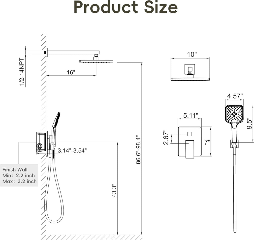 Gabrylly Shower System, Shower Faucets Sets Complete for Bathroom with High Pressure 10' Rain Shower and Handheld Shower, 2 Way Shower Valve Kit, Chrome
