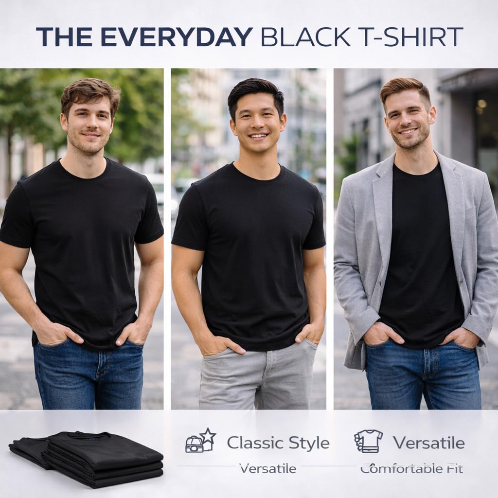 SOCKS'NBULK Men's Cotton Crew Neck Regular T-Shirts Bulk Short Sleeve Lightweight Tees Mix Colors
