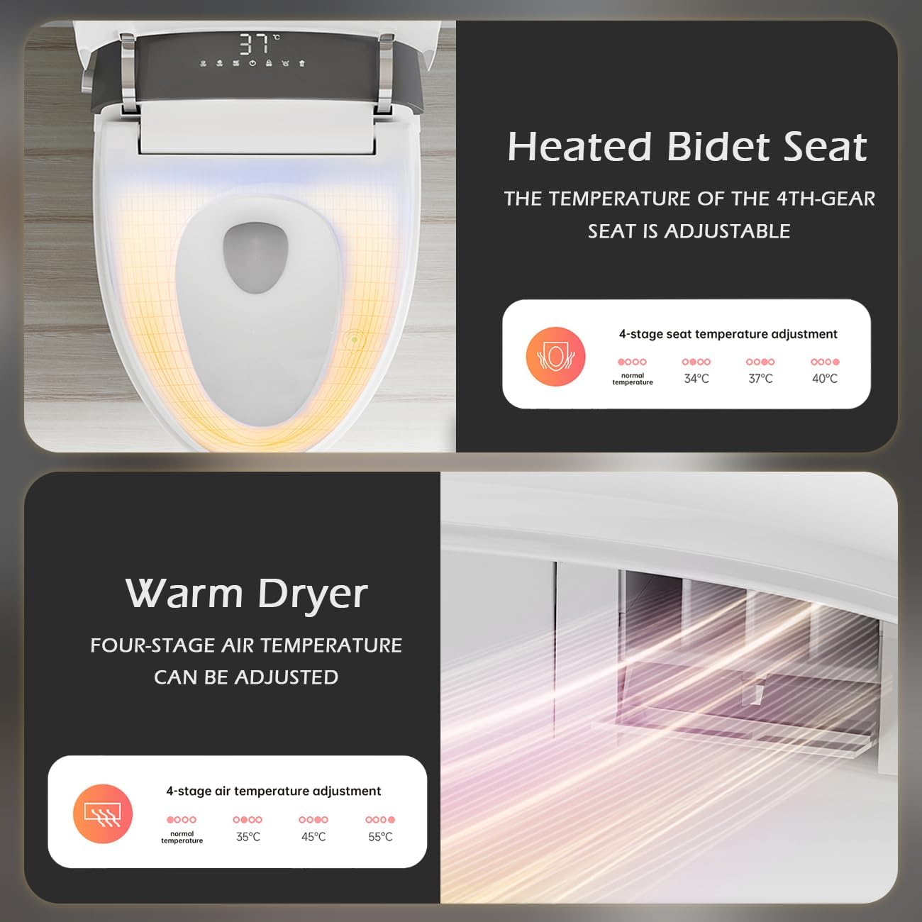 Smart Toilet with Bidet Built in,Bidet Toilet with Elongated Heated Seat,Foot Sensor,Auto Flush,Sprayer and Dryer,Remote Control,One Piece Tankless Toilets for Bathroom(ST619-WBTS)