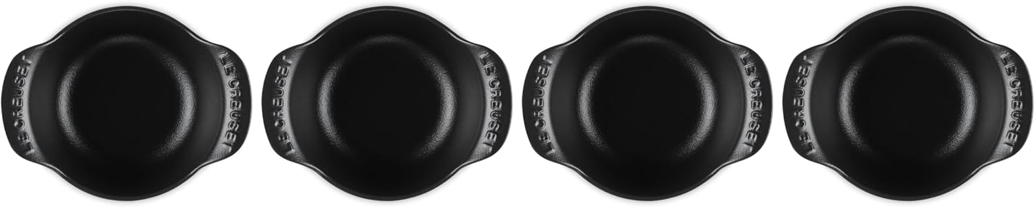 Le Creuset Enameled Cast Iron Gourmand Collection Set of 4 Mini Round Cocotte, .3 qt., Matte Black