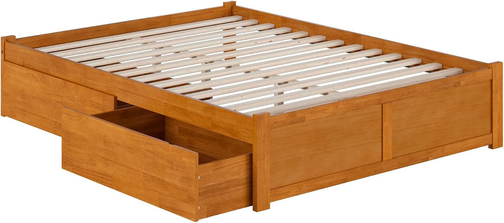 AFI Concord Queen Solid Wood Platform Bed with Footboard & Storage Drawers in Light Toffee