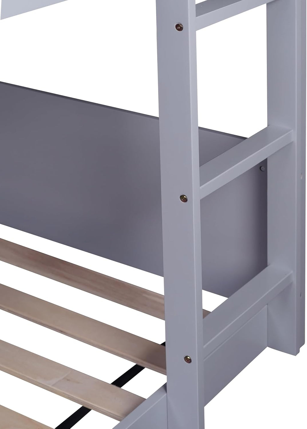 Bellemave Twin Over Twin Bunk Bed, Wooden House Bunk Bed with Ladder and Guardrail for Bedroom, Dormitory, Floor Bunk Beds with Headboard and Footboard for Kids, Teens, No Box Spring Needed, Grey