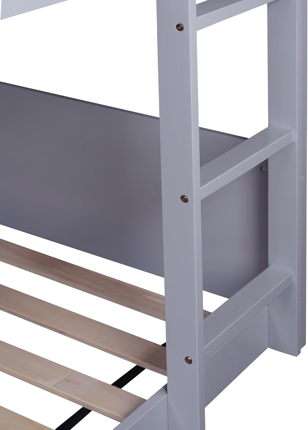 Bellemave Twin Over Twin Bunk Bed, Wooden House Bunk Bed with Ladder and Guardrail for Bedroom, Dormitory, Floor Bunk Beds with Headboard and Footboard for Kids, Teens, No Box Spring Needed, Grey