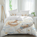Horses Stars Duvet Cover Set Queen Size 4 Pieces Trains Rail Orbits Cloud Moon Blue Bow Yellow Bedding Set with Zipper Closure, 1 Comforter Cover 90x92 Inches 1 Flat Sheet & 2 Pillow Cases