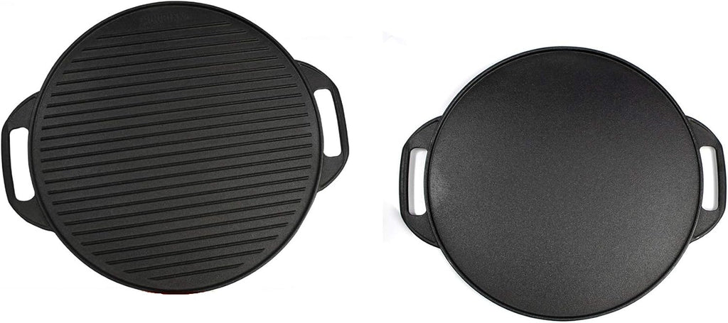 Cast Iron Double-Sided Baking Pan Grid Cast Iron Grill And Griddle Combo. Reversible 41CM Grill/Griddle Pan With Easy-Grip Handles