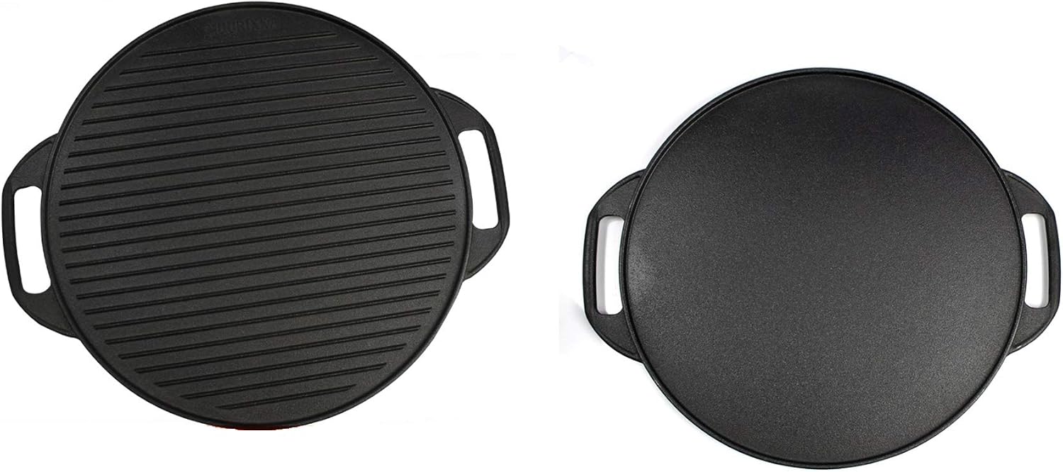 Cast Iron Double-Sided Baking Pan Grid Cast Iron Grill And Griddle Combo. Reversible 41CM Grill/Griddle Pan With Easy-Grip Handles