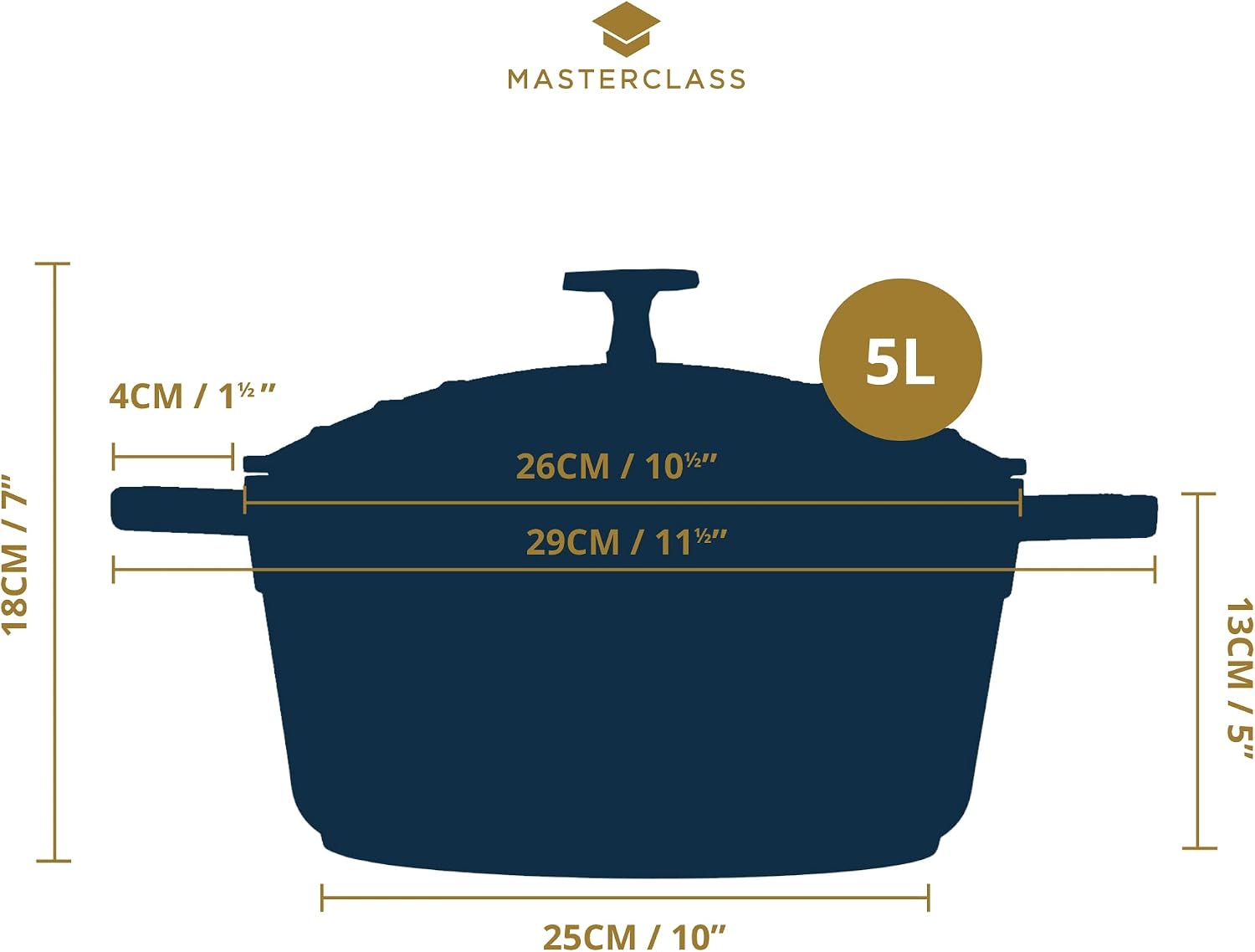 MasterClass Cast Aluminium Cream Casserole Dish, 28cm, 5 Litre, Gift Boxed