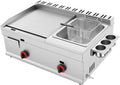 Commercial Propane Deep Fryer and Flat Top Griddle, Stainless Steel Countertop Griddle with Frying Basket Seasoning Box and Temp Control, 1.59Gal Tank Deep Fryer for Canteen Food Street Restaurant Etc