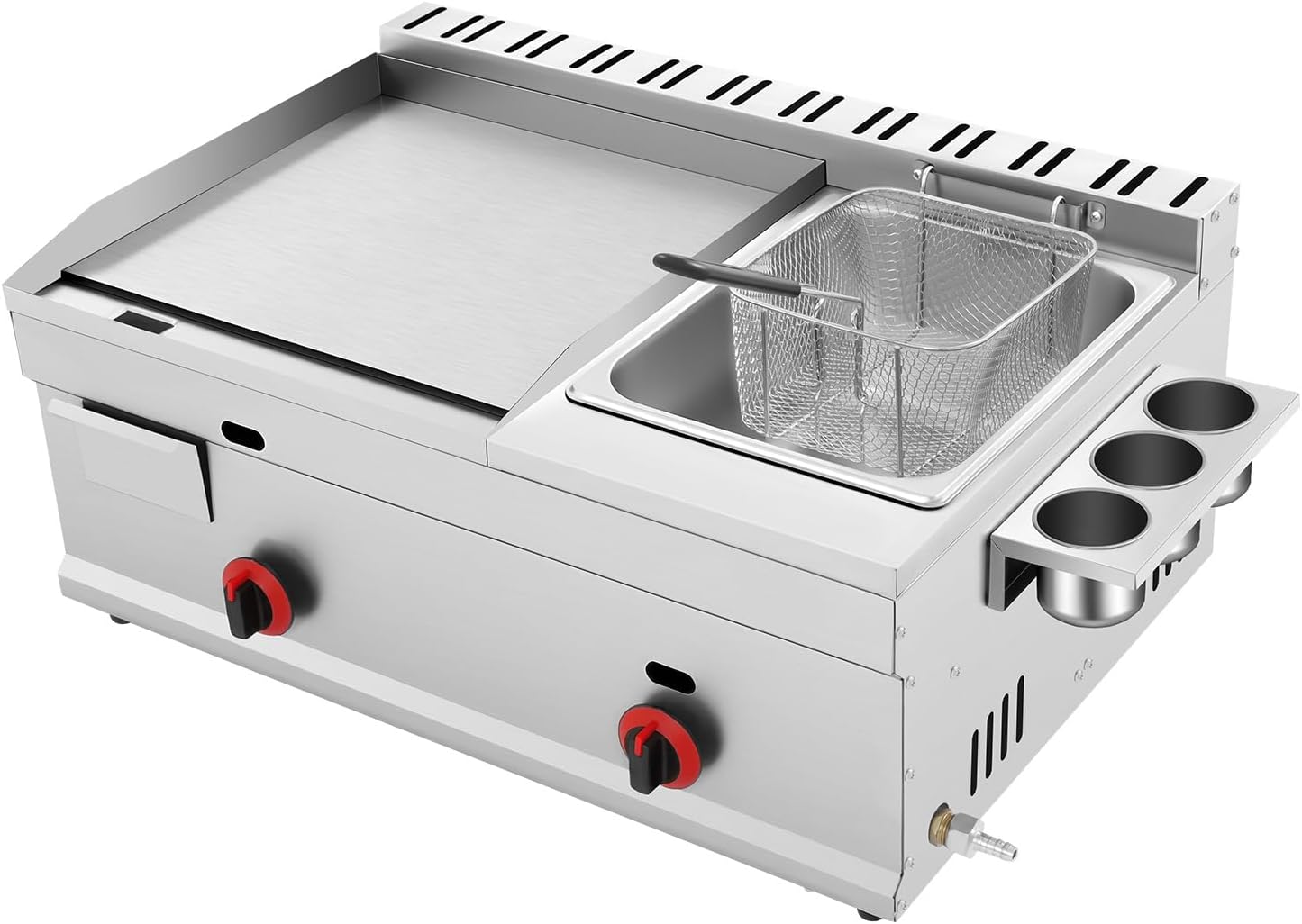 Commercial Propane Deep Fryer and Flat Top Griddle, Stainless Steel Countertop Griddle with Frying Basket Seasoning Box and Temp Control, 1.59Gal Tank Deep Fryer for Canteen Food Street Restaurant Etc