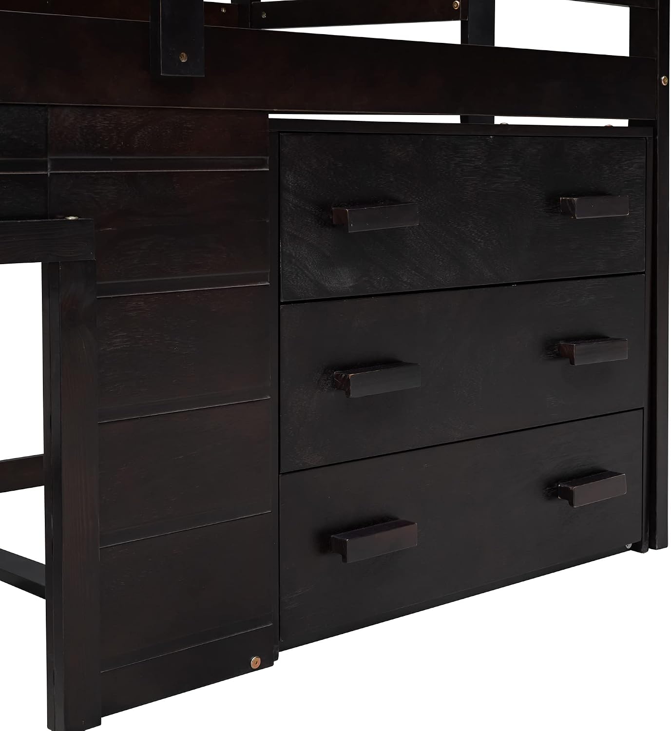 Ball & Cast Twin Size Low Loft Bed with Safety Guardrail & Stair,Wooden Bedframe W/Cabinet & Shelf,Solid Construction,No Spring Box Needed,Furniture Set for Boys Girls Keens Study Bedroom,Espresso
