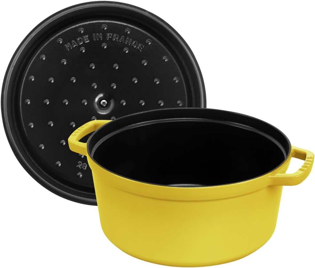 STAUB Enamelled Cast Iron Casserole Dish with Lid, Suitable for All Heat Sources Including Induction, 4 People, Round, 24 cm, 3.70 L, 4.7 kg, Lemon