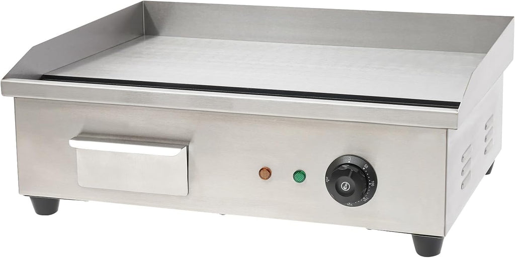 Teppanyaki, 3000W Electric Griddle Cooktop Countertop Commercial Flat Top Grill Griddles BBQ Plate Grill Thermostatic Control Stainless Steel Restaurant Large Grill for Kitchen, 22, silver