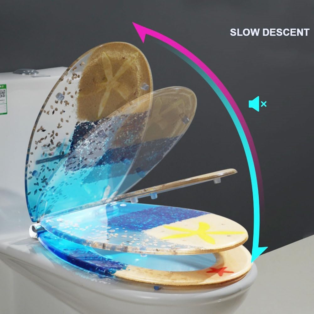 Toilet Seat Resin Toilet Seat Round, Purple Toilet Seat, Elongated Toilet Seat Slow Close,Quick Release Easy to Install Easy to Clean 16.5' × 14.2' (Clear)