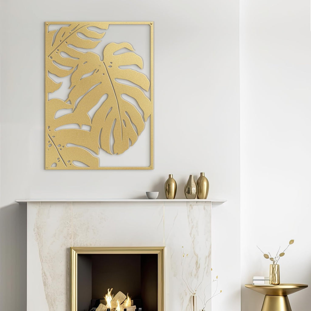 SIGNLEADER Metal Wall Art Decor Botanical Leaf Minimalist Modern Wall Sculpture Hangings Home Decoration for Living Room, Bedroom, Bathroom, Kitchen, Outdoor - 36' Gold