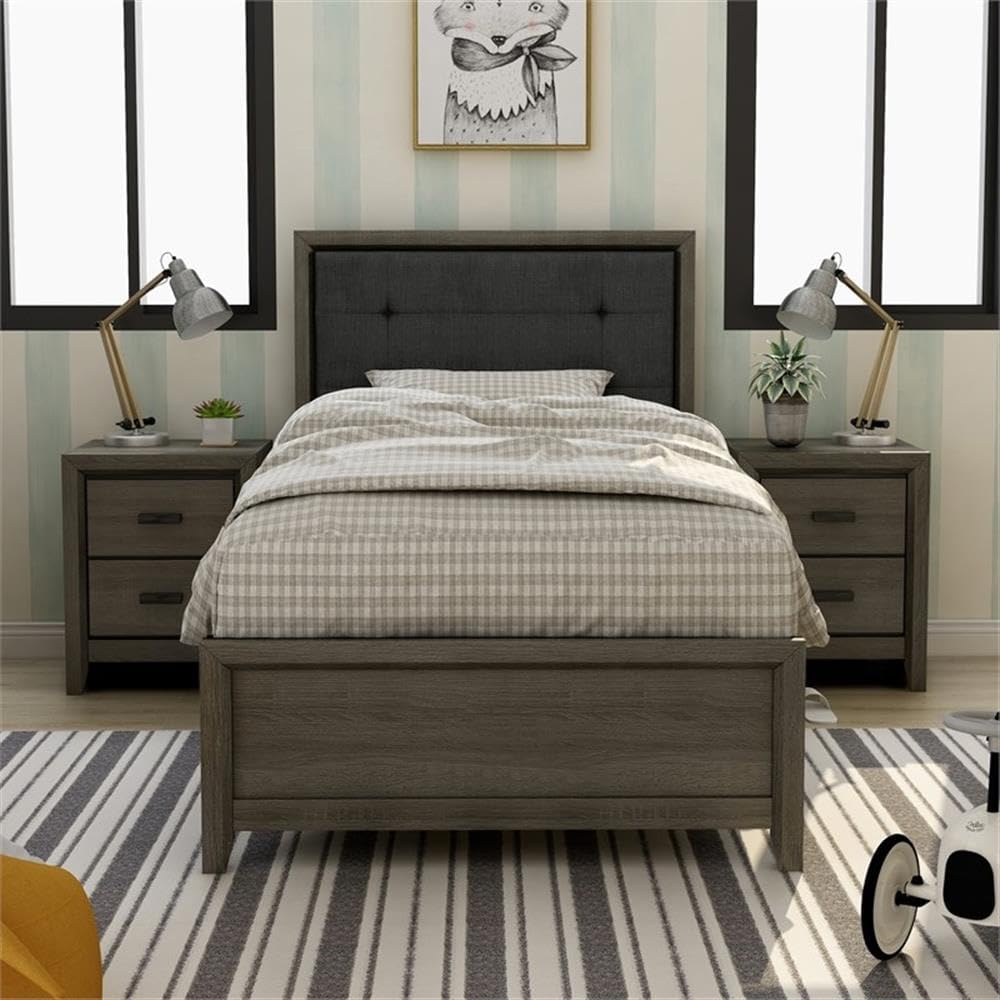 Furniture of America Livorn 3-Piece Gray Wood Bedroom Set - Twin + 2 Nightstands