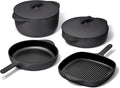 Caraway 8-Piece Enameled Cast Iron Set - 10.5' Skillet, Grill Pan, 3.5 qt Braiser Pan, 6.5 qt Dutch Oven with Lid and Organizers - Non-Toxic 3-Layer Enamel Coating - No Seasoning Required - Charcoal