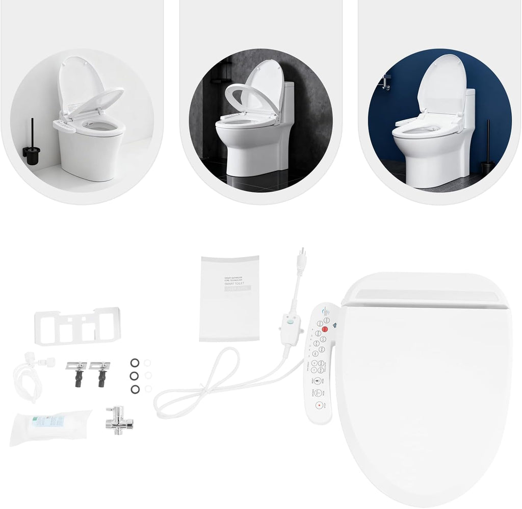 Toilet Seats, Bidet Toilet Seat Elongated, Smart Heated Water Luxury, Electronic Heated Bidet Toilet Seat with Long Power Cord, Smart Touch Panel, Nightlight, Temperature Controlled Wash