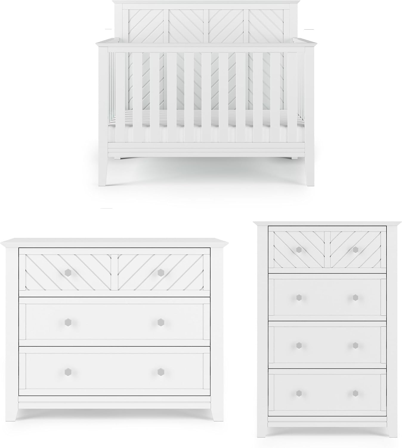 Child Craft Atwood Design 4-in-1 Convertible Baby Crib Nursery Furniture Set, Baby Bed, 3 Drawer Dresser and Chest Drawer, for Babies, Toddlers and Kids Bedroom (3 Piece - Matte White)