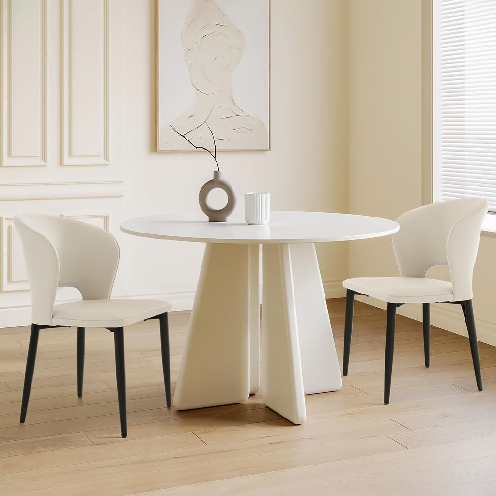Homcosan Dining Chairs Set of 2, Modern Kitchen Chairs with Cross Structure & Exquisite Piping Design, Easy Assembly, Faux Leather Dining Room Chairs for Living Room Lounge, Bedroom, Beige