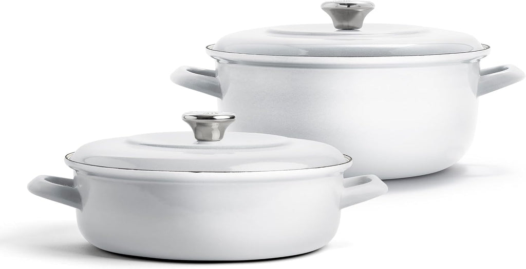 Merten & Storck 3.7QT & 5.5QT Dutch Ovens with Lids, 4 Piece Cookware Set, European Crafted Enameled Iron Stockpot, Induction & All Cooktops, Braising, Stews, Roasting, Slow Cooking, Sourdough, Gray