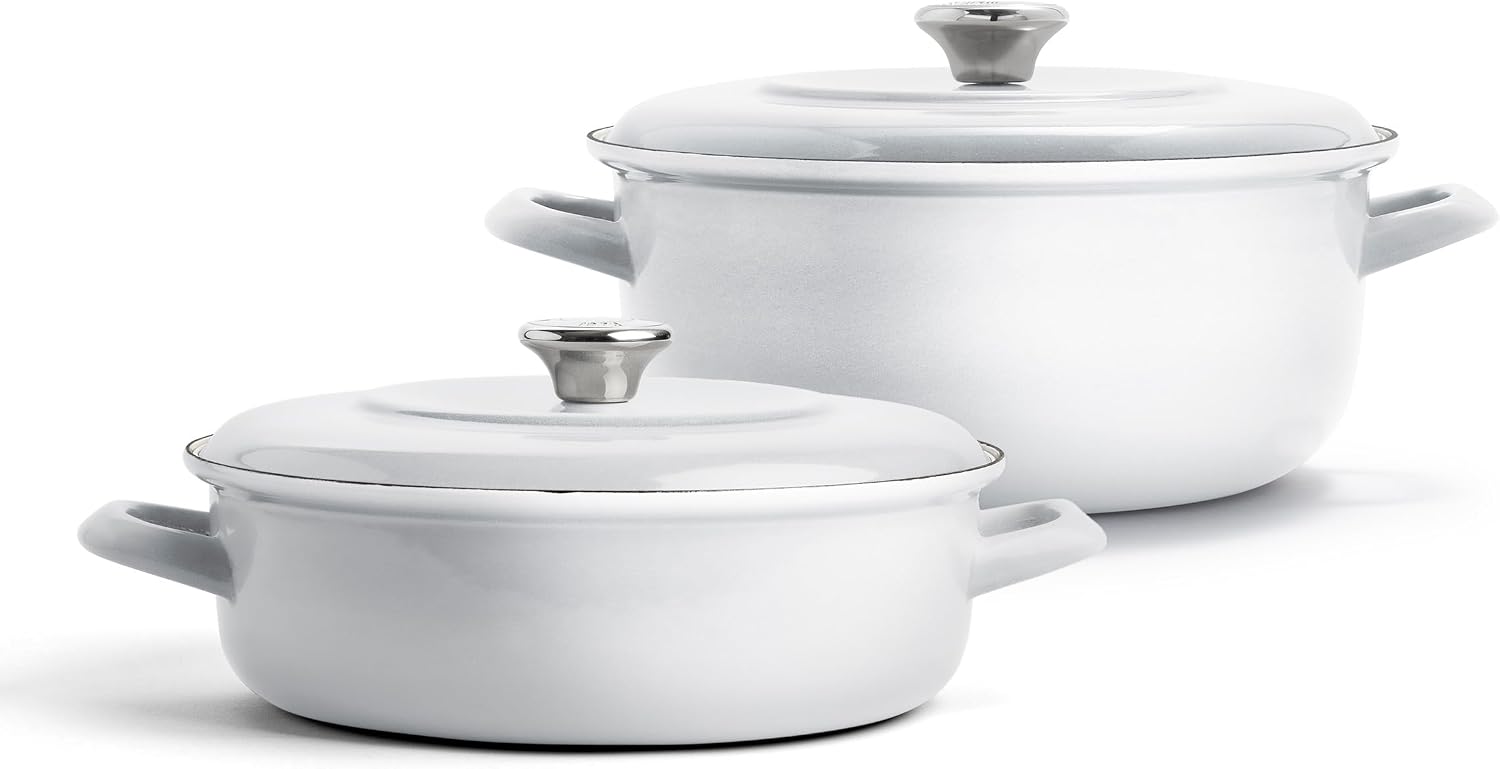 Merten & Storck 3.7QT & 5.5QT Dutch Ovens with Lids, 4 Piece Cookware Set, European Crafted Enameled Iron Stockpot, Induction & All Cooktops, Braising, Stews, Roasting, Slow Cooking, Sourdough, Gray