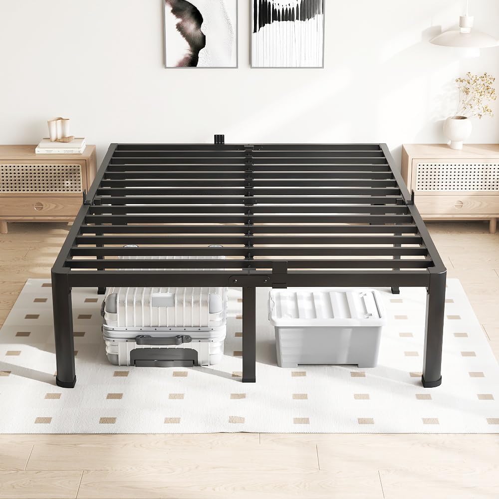 VIPSHOW 14 Inch California King Bed Frame, 3500Lbs Heavy Duty Metal Platform with Round Corner Legs Mattress Slide Stopper, Steel Slat Support No Box Spring Needed, Noise Free, Non-Slip, Easy Assembly