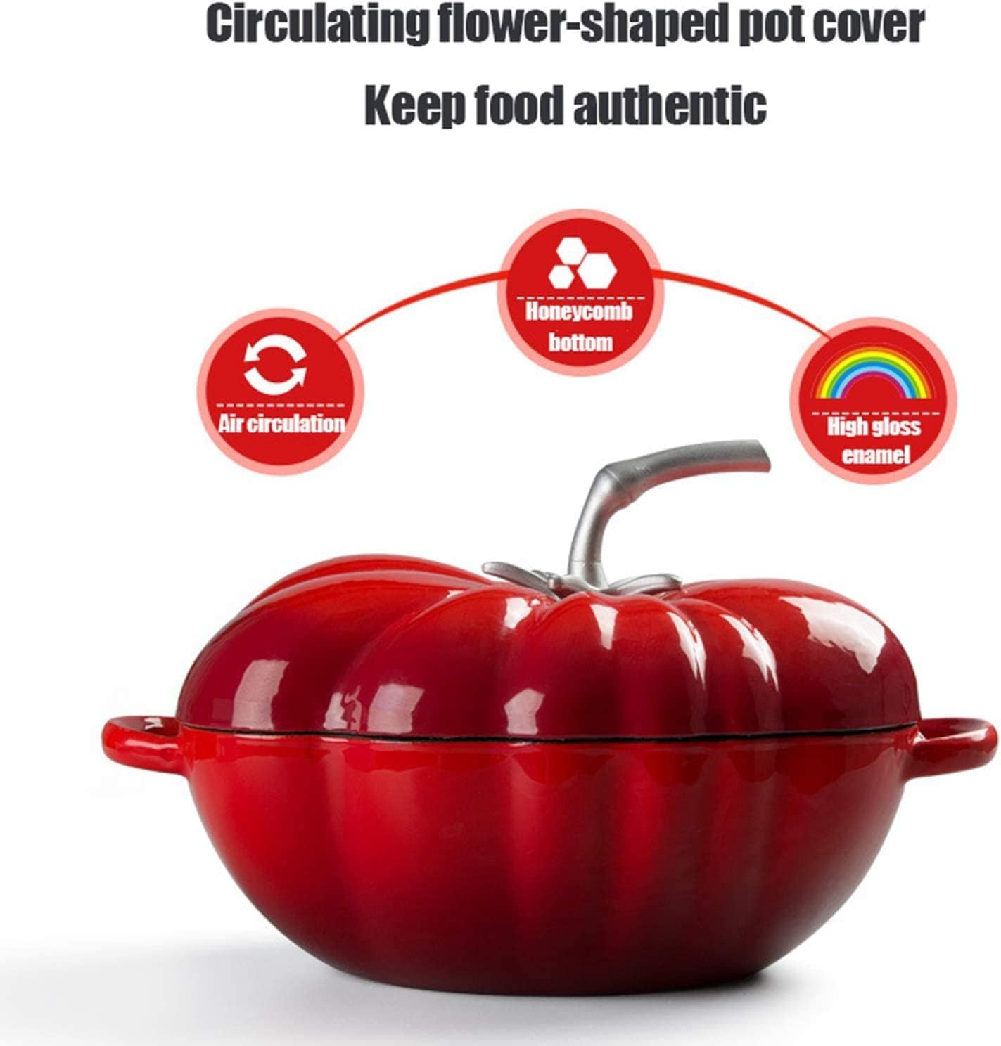 Induction Enameled Cast Iron Dutch Oven Gas Stoves Tomato-Shaped Braiser Nonstick Dual Handles with Lid for 3-5 People