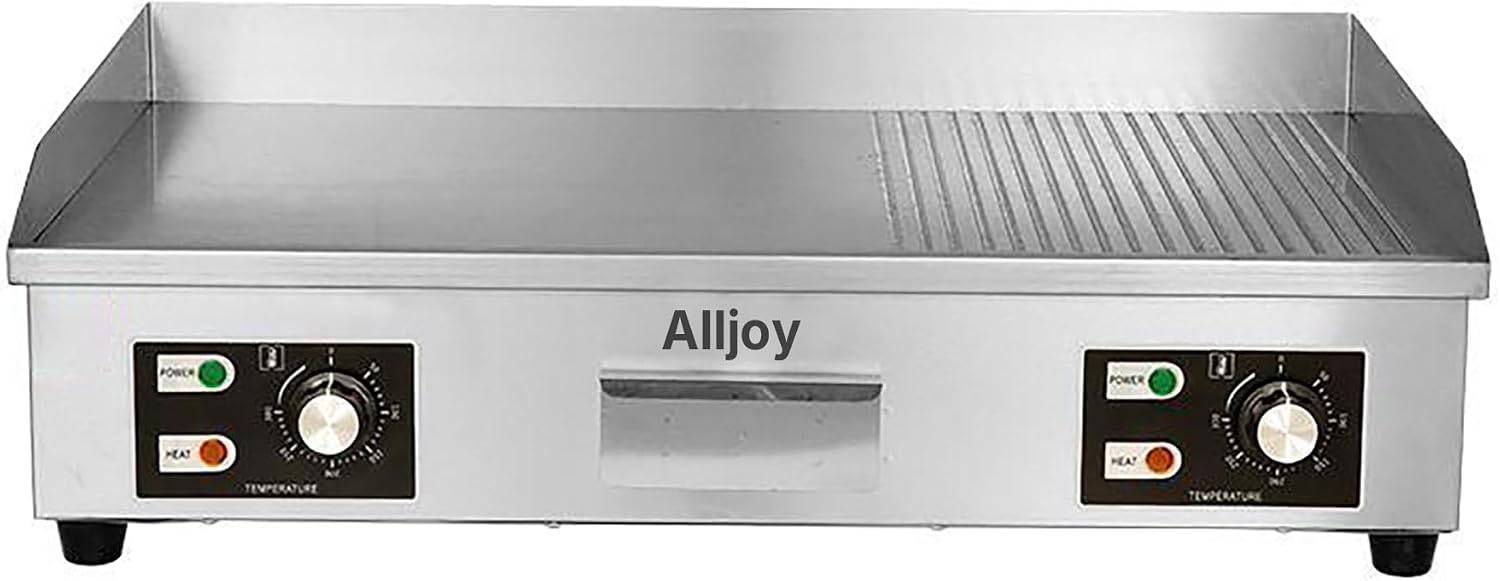 Alljoy Commercial Electric Griddle, Stainless Steel Flat Top Teppanyaki Grill with Adjustable Temperature Control for Home or Restaurant, Nonstick Countertop Cooking Plate