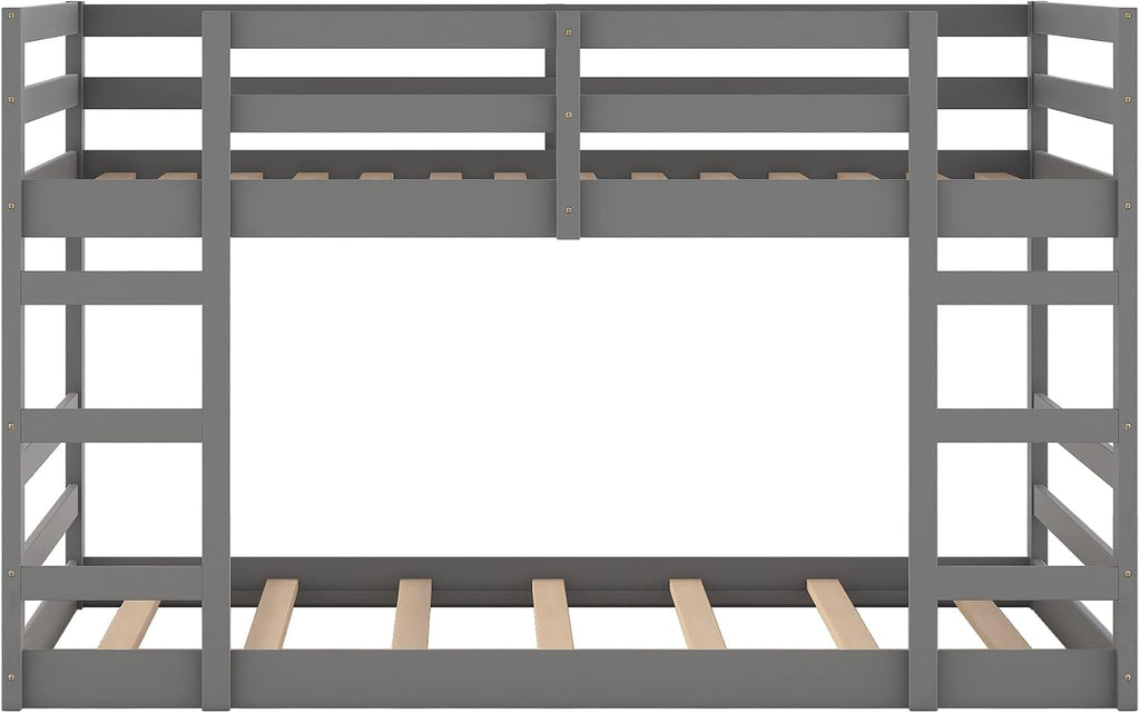 Ball & Cast Twin Over Full Bunk Bed with Two Drawers,Convertible Solid Wood Bed Frame with Ladder & Full Length Guardrails, Detachable Bunk Beds for Kids,Teens,Space Saving, No Box Spring Needed,Grey