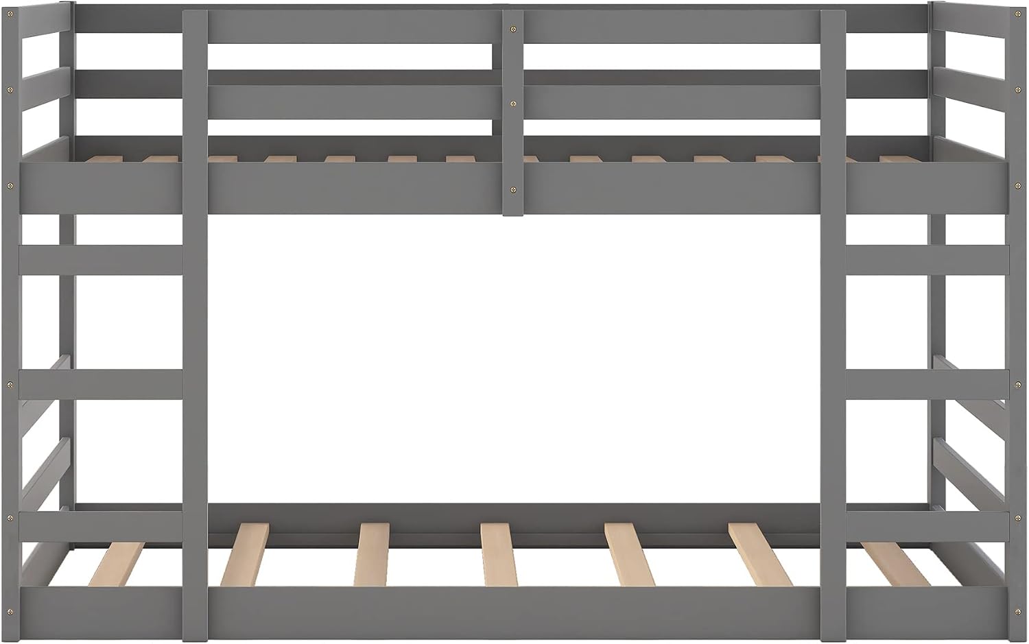 Ball & Cast Twin Over Full Bunk Bed with Two Drawers,Convertible Solid Wood Bed Frame with Ladder & Full Length Guardrails, Detachable Bunk Beds for Kids,Teens,Space Saving, No Box Spring Needed,Grey