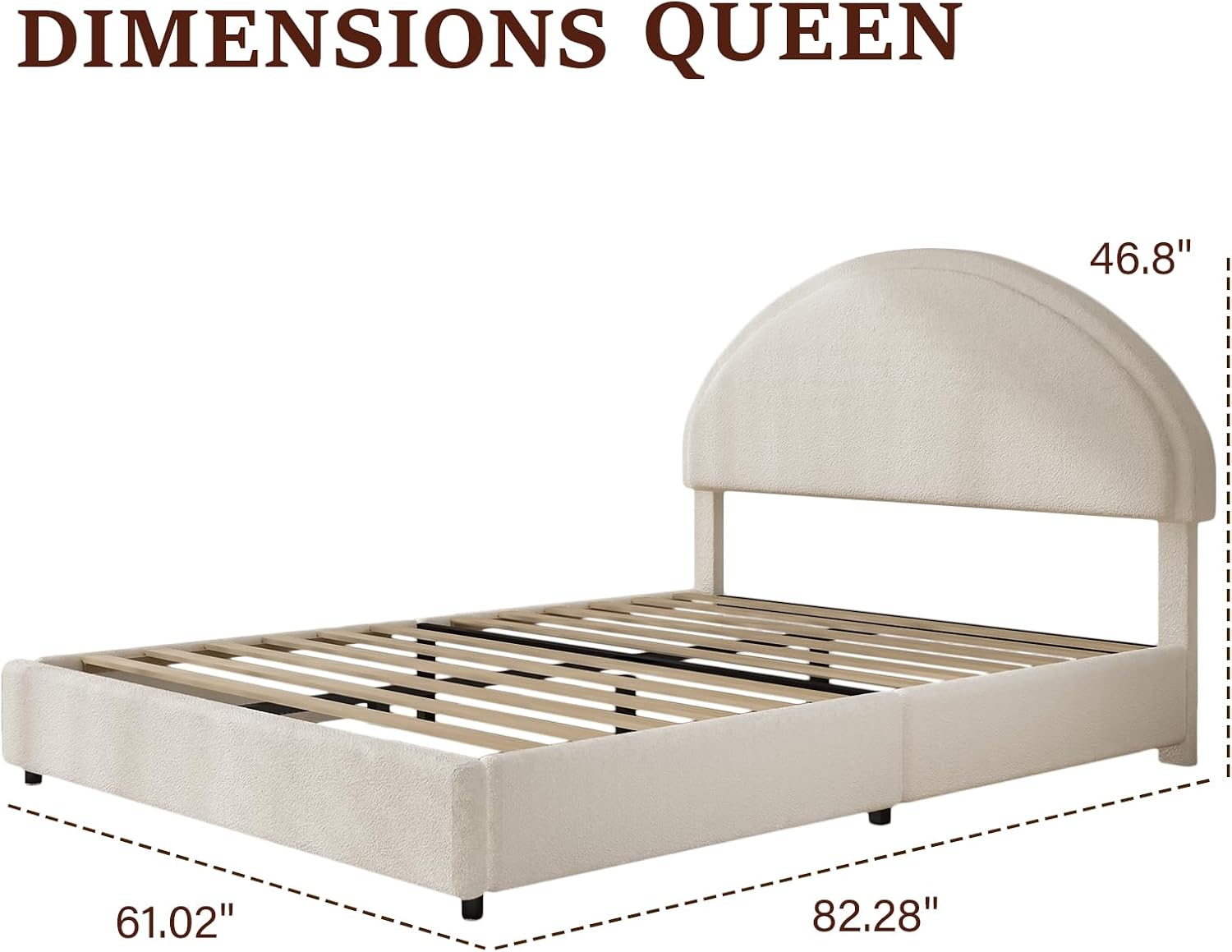 REVOMINCA Queen Bed Frame, Boucle Upholstered Platform Bed Frame with Rounded Corners, Soft Bedframe with Round Headboard, No Box Spring Required, Easy Assembly, White