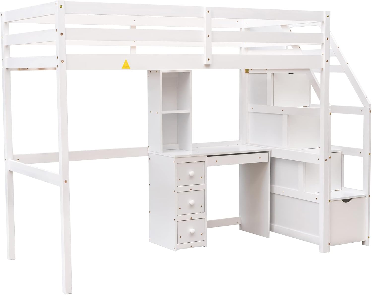 Harper & Bright Designs Twin Over Twin Bunk Bed with Desk, Heavy Duty Wood Loft Bedframe W/Shelves,Easy Assembly,Versatile Functional Bedroom Furniture Set for Boy Girl Teens,White