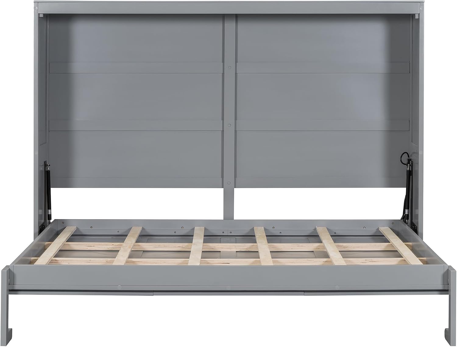 Harper & Bright Designs Full Size Murphy Bed, Wooden Full Murphy Wall Bed Frame with a Set of Sockets & USB Ports, Gray