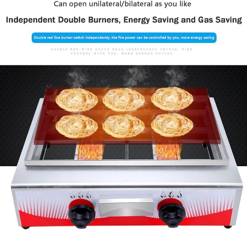 Commercial Gas Griddle, Kitchen Countertop Flat Top Grill Oven Countertop Griddle with 2 Burners,Adjustable Temperature, Restaurant Kitchen (59 * 44 * 23cm)