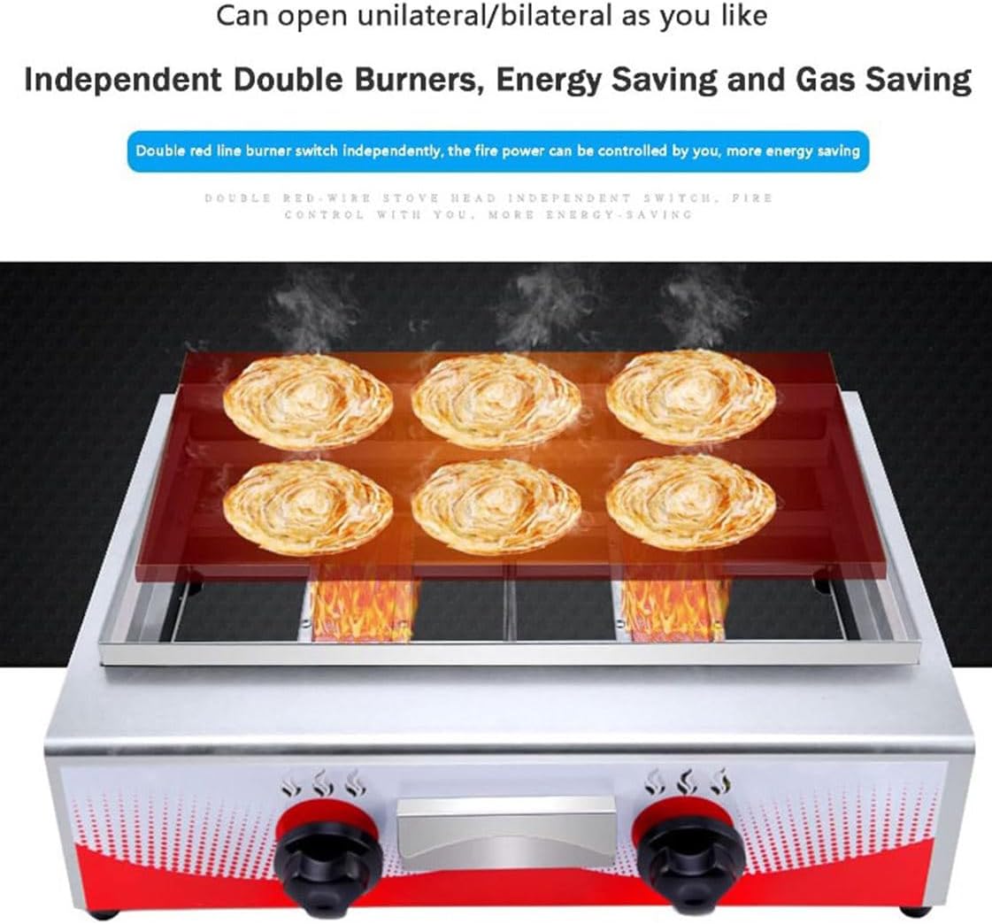 Commercial Gas Griddle, Kitchen Countertop Flat Top Grill Oven Countertop Griddle with 2 Burners,Adjustable Temperature, Restaurant Kitchen (59 * 44 * 23cm)